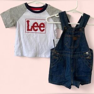 Lee Baby Boy Denim Overalls & Raglan Tee Outfit Set 6-9 Months